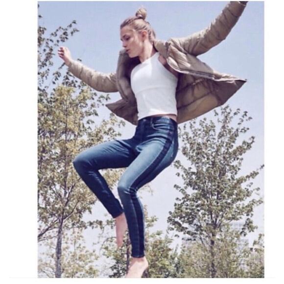 Athleta Sculptek Ultra Skinny Tuxedo Blue Two Tone Jean size 4 High Rise Stretch - Picture 1 of 8